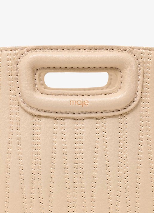 Maje Mini M tas van getikte leder - detail 3 creme