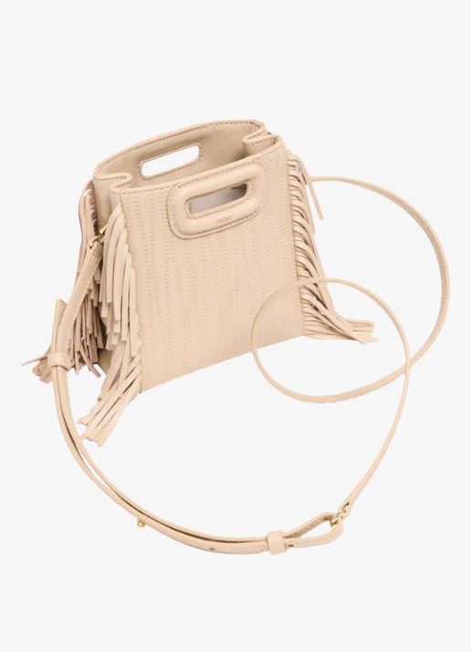Maje Mini M tas van getikte leder - detail 5 creme