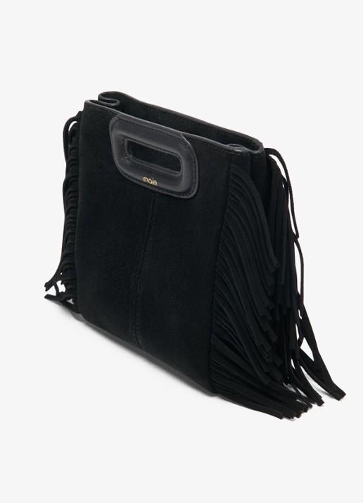 Maje Mini M tas van suéde met franjes - detail 2 zwart