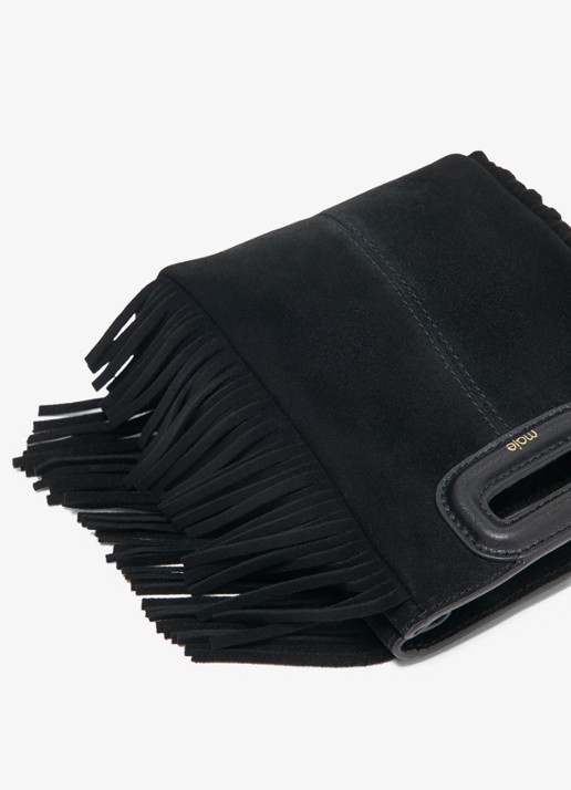 Maje Mini M tas van suéde met franjes - detail 3 zwart