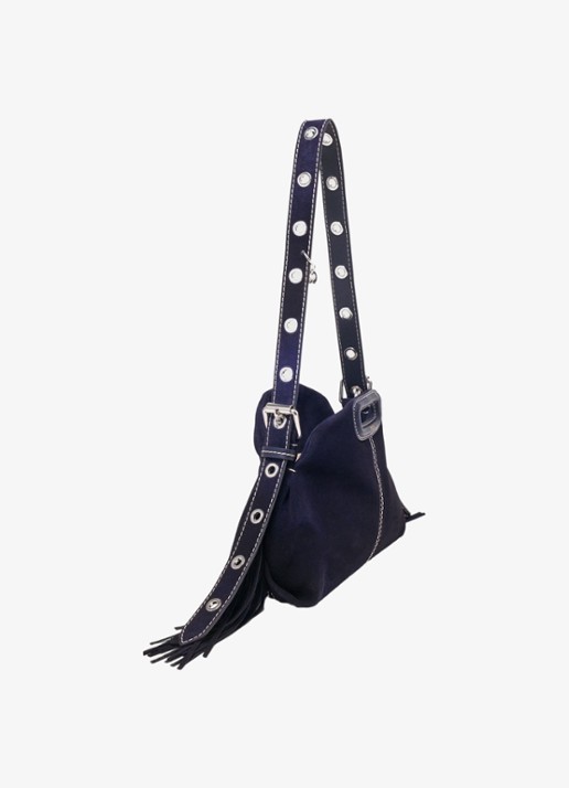 Maje Mini Miss M tas van getikte suède - detail 7 marineblauw