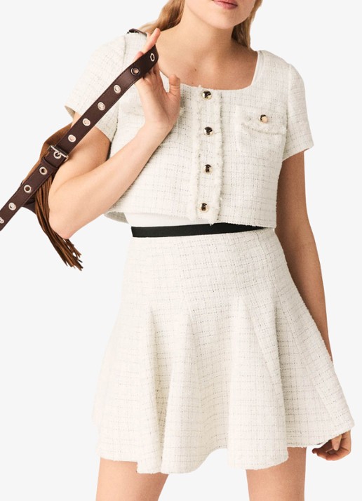 Maje Mini rok en cropped vest van tweed - detail 5 beige