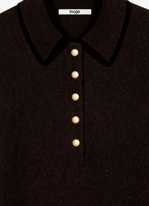 Maje Mini tuniekjurk in wolblend met polokraag - detail 5 donkerbruin
