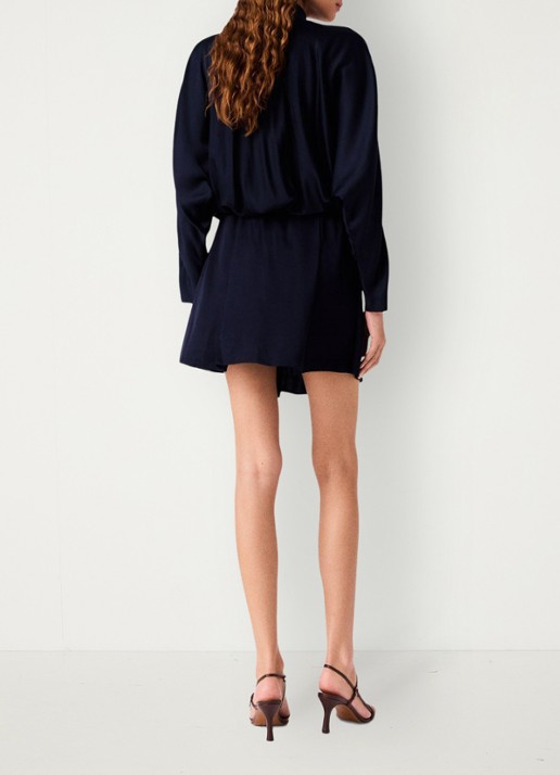Maje Mini tuniekjurk met sjaalkraag - achterkant 8 donkerblauw