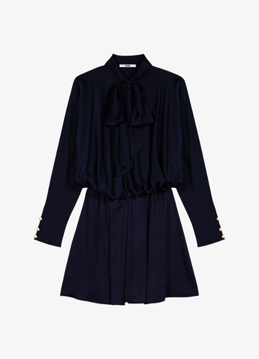 Maje Mini tuniekjurk met sjaalkraag - voorkant 6 donkerblauw