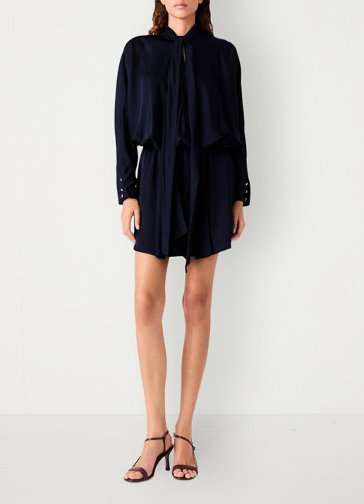 Maje Mini tuniekjurk met sjaalkraag - voorkant 7 donkerblauw