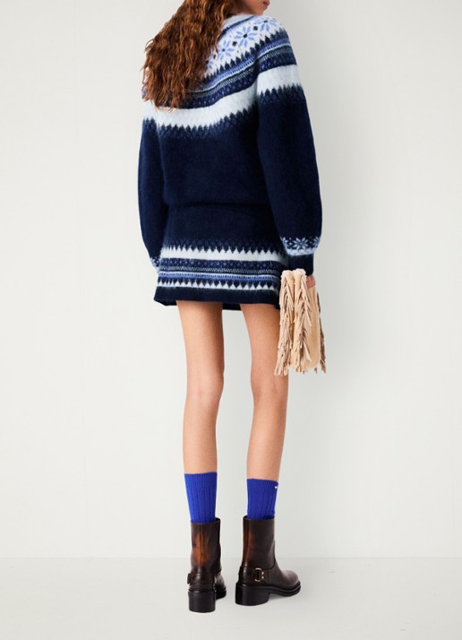 Maje Minirok met ingebreide print en trekkoord - achterkant 8 donkerblauw