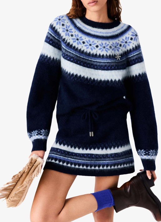 Maje Minirok met ingebreide print en trekkoord - detail 5 donkerblauw