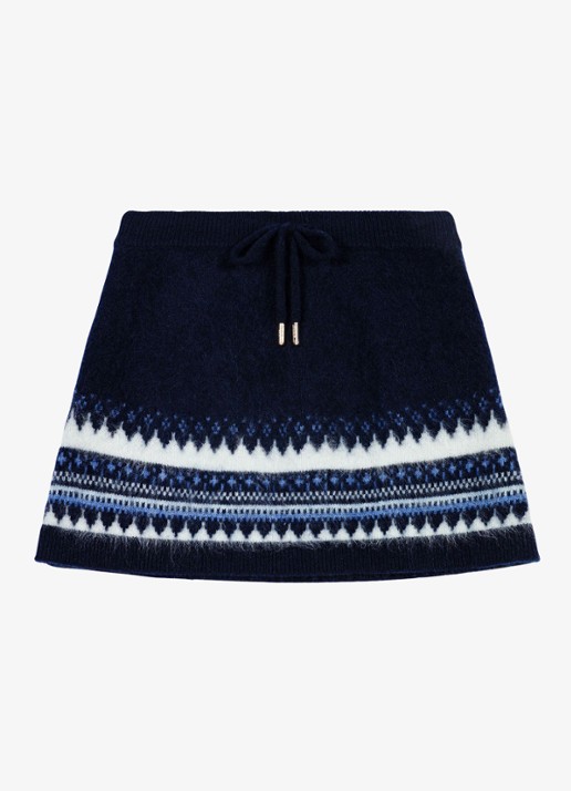 Maje Minirok met ingebreide print en trekkoord - voorkant donkerblauw