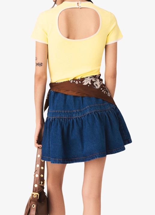 Maje Mipose T-shirt met cut-out detail - achterkant 7 licht geel