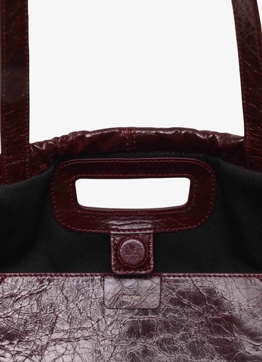 Maje Miss M Cabasused schoudertas van leer - detail 7 bordeauxrood