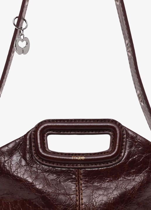 Maje Miss M handtas van leer met afneembare schouderriem - detail donkerbruin