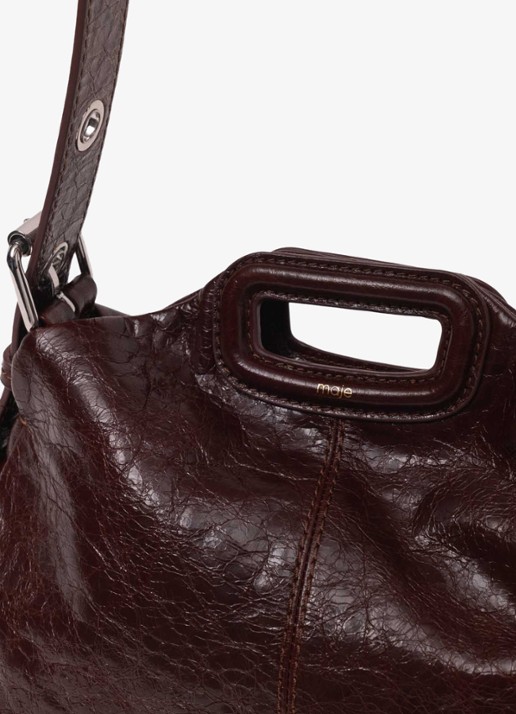 Maje Miss M handtas van leer met afneembare schouderriem - detail 3 donkerbruin