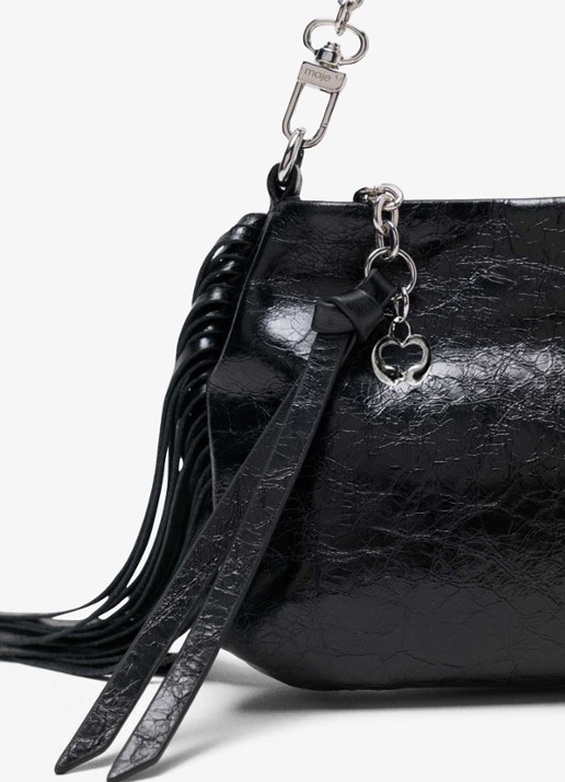 Maje Miss M schoudertas van leer met franjes - detail 3 jeans