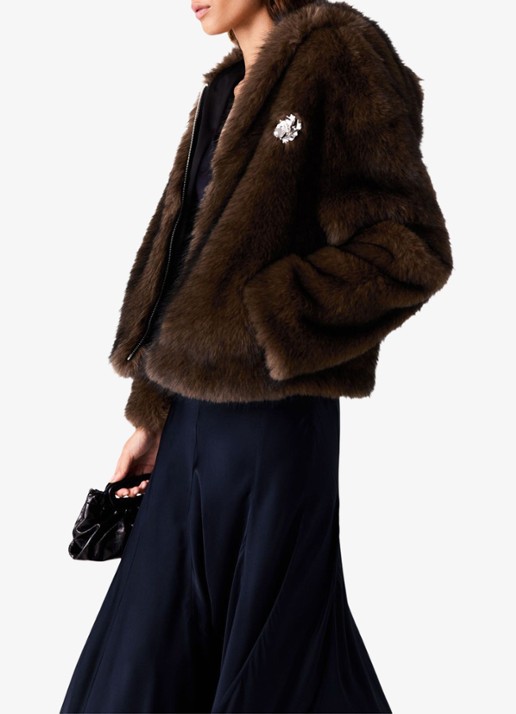 Maje Oversized jack van imitatiebont - detail 3 bruin