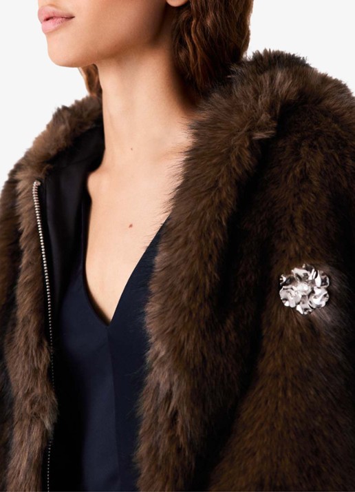 Maje Oversized jack van imitatiebont - detail 6 bruin