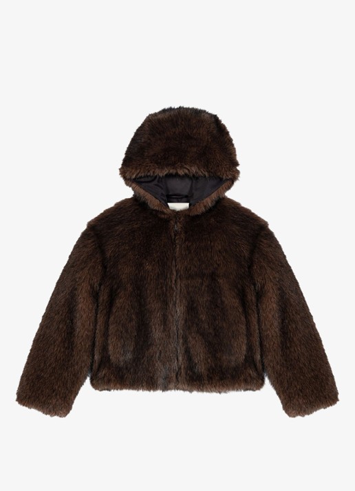 Maje Oversized jack van imitatiebont - voorkant bruin