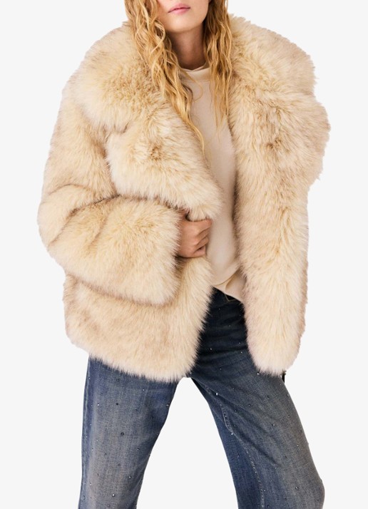 Maje Oversized jas van imitatiebont - detail 4 beige