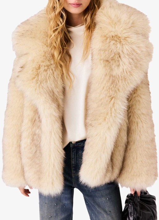 Maje Oversized jas van imitatiebont - detail 6 beige