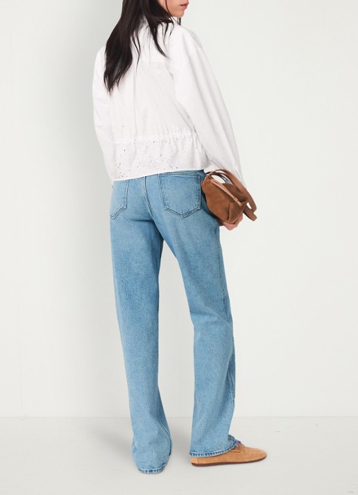 Maje Pantro high waist straight leg jeans met lichte wassing - achterkant donkerblauw