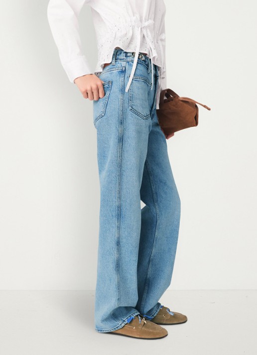 Maje Pantro high waist straight leg jeans met lichte wassing - detail 3 donkerblauw