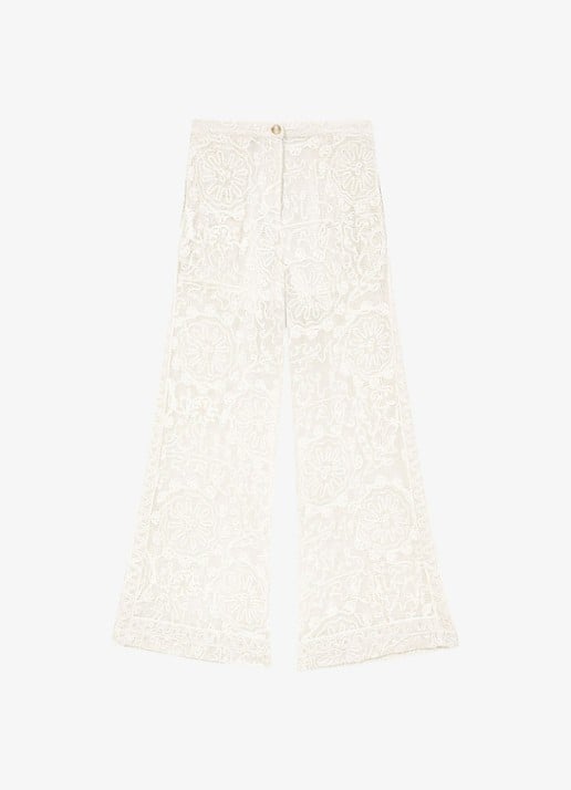 Maje Paros high waist wide fit pantalon met borduring - voorkant 7 beige