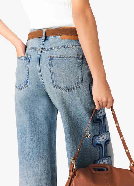 Maje Pintbrode high waist loose fit jeans met broduring - detail 5 indigo