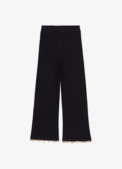 Maje Pishella palazzo broek met ribstructuur - voorkant 2 donkerblauw