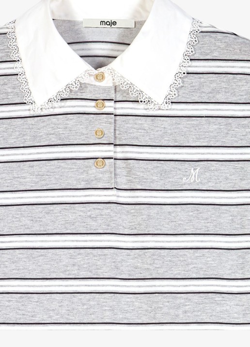 Maje Polo met streepprint - detail 5 lichtgrijs