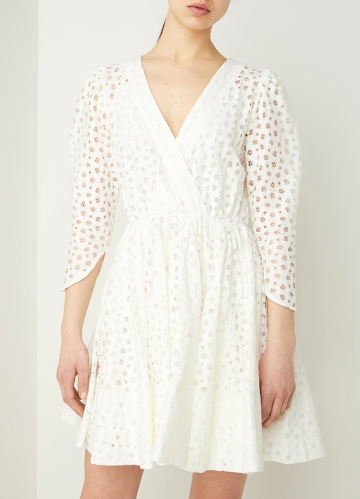 Maje Raline mini jurk met broderie  - detail gebroken wit