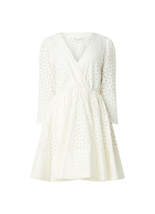 Maje Raline mini jurk met broderie  - voorkant 3 gebroken wit