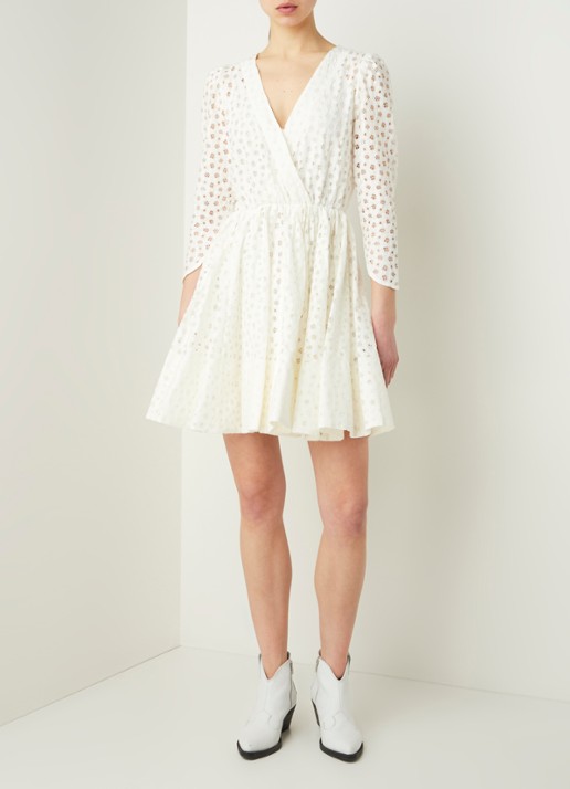 Maje Raline mini jurk met broderie  - voorkant 4 gebroken wit