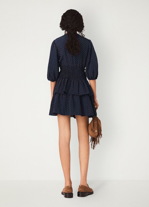 Maje Rapapamyta mini tuniekjurk met stippenprint - achterkant 6 donkerblauw