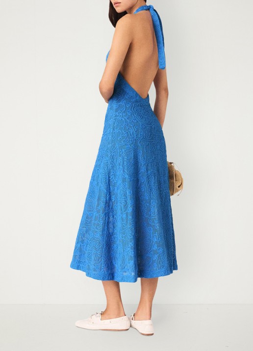 Maje Raros midi jurk met borduring - achterkant donkerblauw