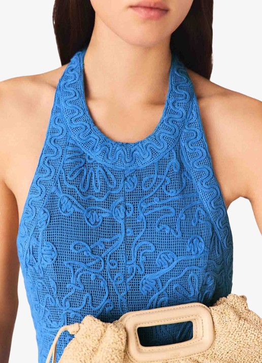 Maje Raros midi jurk met borduring - detail 4 donkerblauw