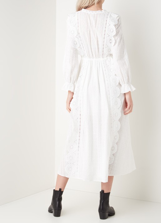 Maje Raviane maxi blousejurk met broderie - achterkant gebroken wit