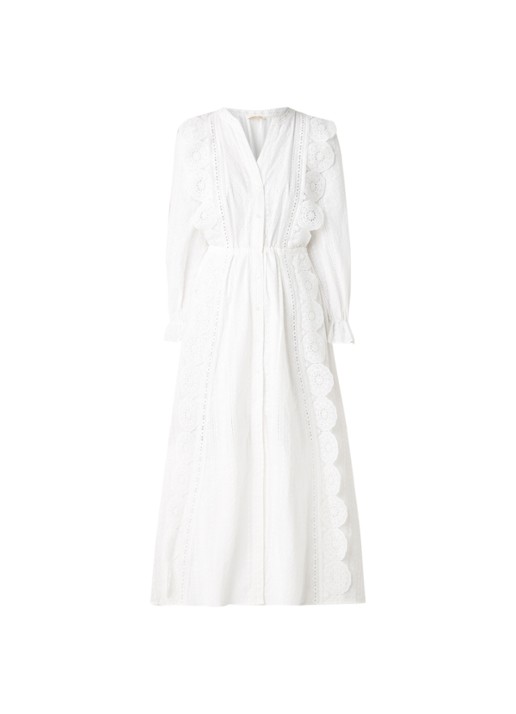 Maje Raviane maxi blousejurk met broderie - voorkant 2 gebroken wit