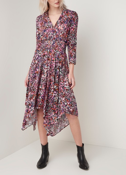 Maje Rayemi asymmetrische midi jurk met bloemenprint - voorkant 3 roze