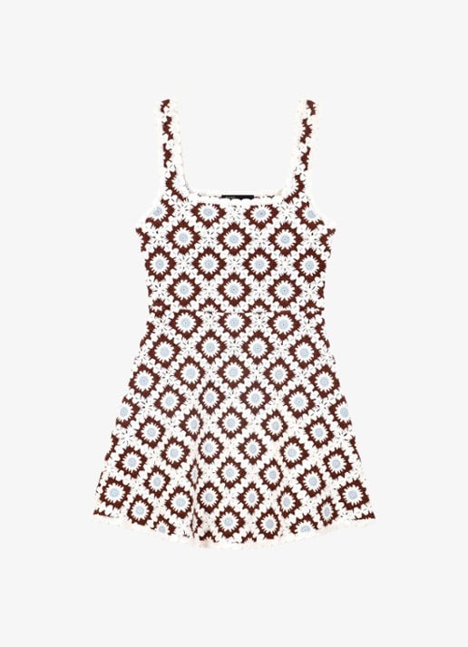 Maje Retunia mini jurk met ingebreid patroon - voorkant bruin