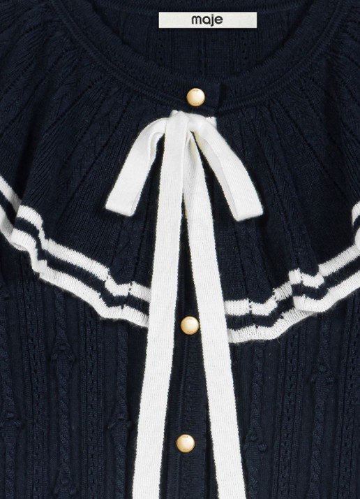Maje Ribgebreid vest in wolblend - detail 2 donkerblauw