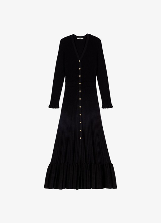 Maje Ribgebreide maxi jurk met V-hals