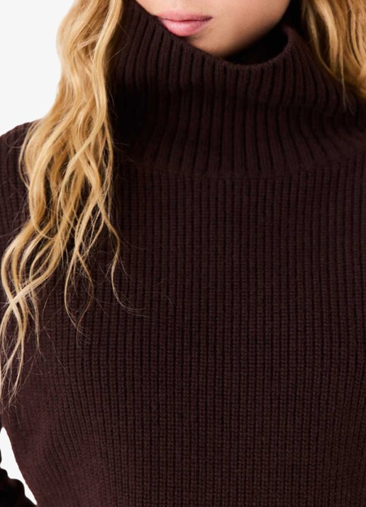 Maje Ribgebreide top in kasjmierblend met col - detail 2 donkerbruin