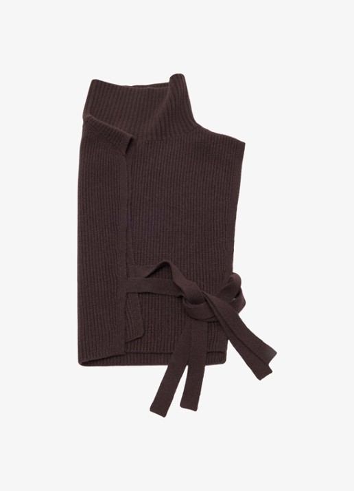 Maje Ribgebreide top in kasjmierblend met col - detail 3 donkerbruin