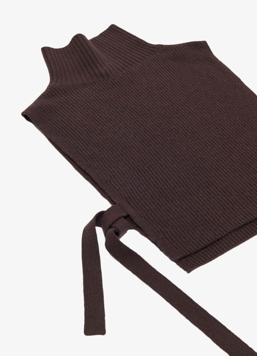 Maje Ribgebreide top in kasjmierblend met col - detail 4 donkerbruin