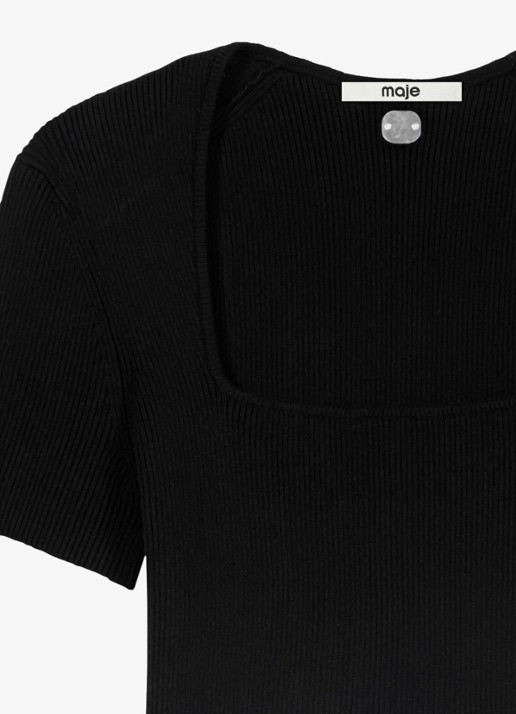 Maje Ribgebreide top - detail zwart