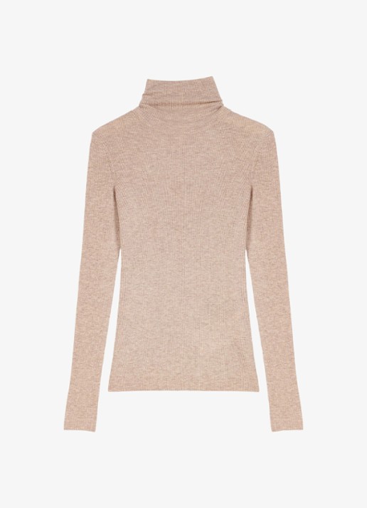 Maje Ribgebreide trui met col - voorkant 6 beige / beige