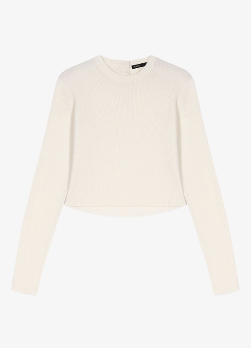Maje Ribgebreide trui van wol - voorkant beige