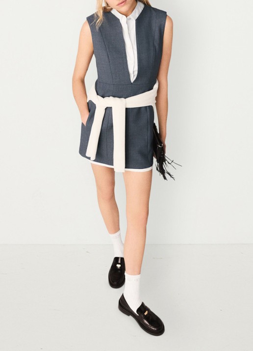 Maje Rigrey mini jurk in wolblend met afneembare kraag - detail 6 grijs