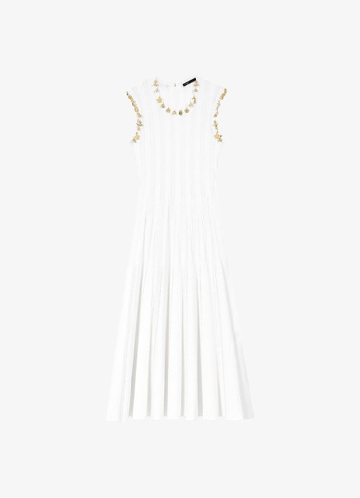 Maje Rishell ribgebreide midi jurk met strass - voorkant wit