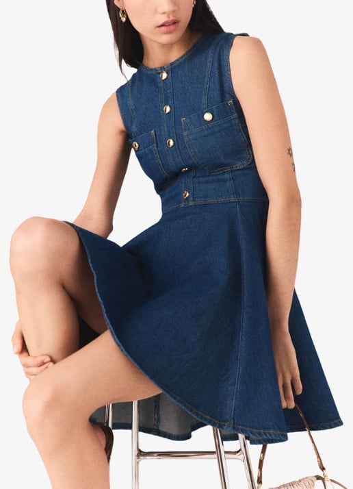 Maje Risunim mini jurk met plooien - detail 7 donkerblauw